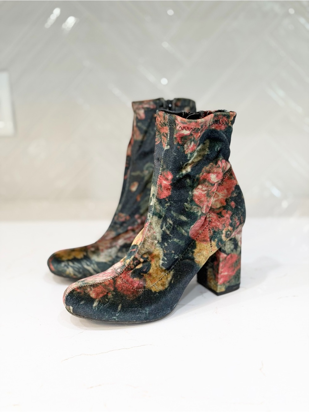MIA Floral Velvet Ankle Boots - Whimsigoth Coquette Fall Boots Dark Glam